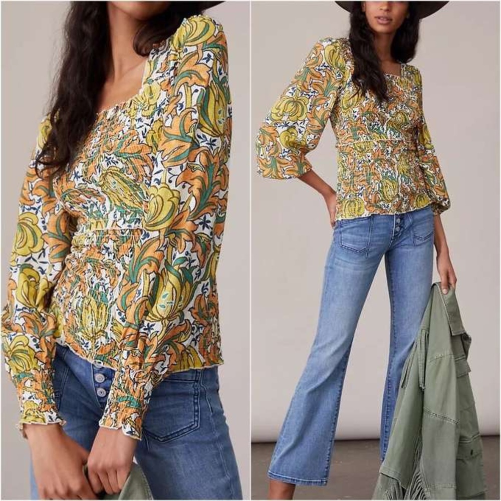Anthropologie Rayna smocked top
